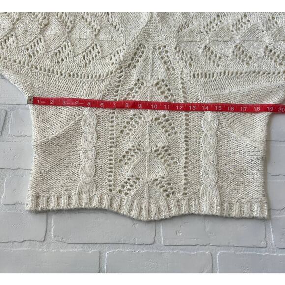 GB Women's Drop Shoulder Bat Wing Cream Sequin Knit Short Sleeve Sweater-L - Picture 7 of 7